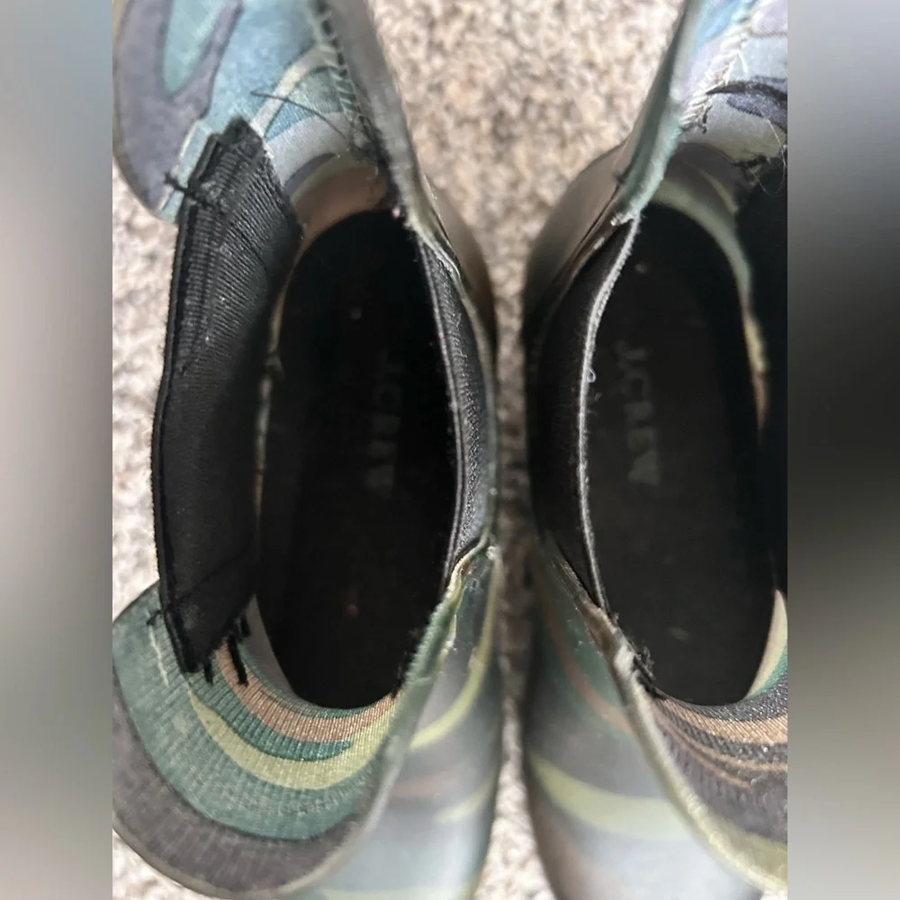 J. Crew Camoflauge Slip on Rubber Ankle Boots size 6